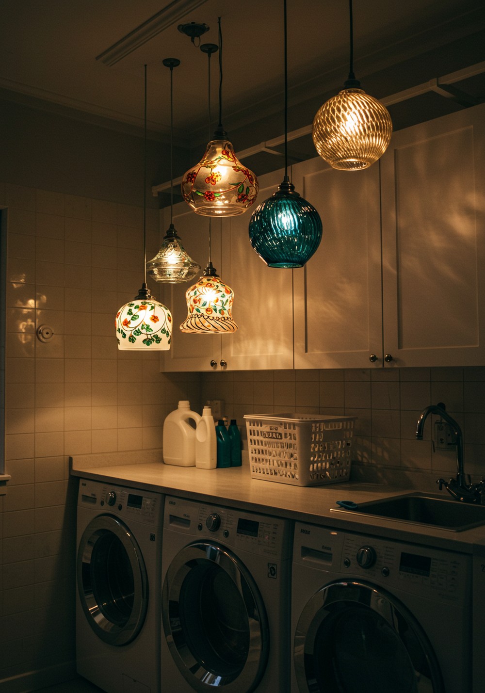 Artistic Glass Pendants For Stylish Laundry Room Lighting