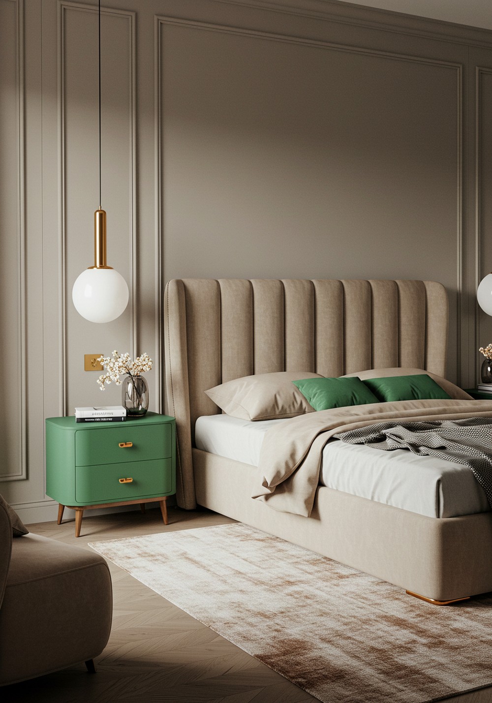 Style A Beige Bed Frame With Fresh Green Accents In Your Bedroom