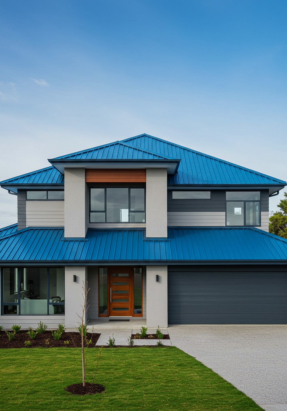 Bold And Beautiful Blue Metal Roof House Design