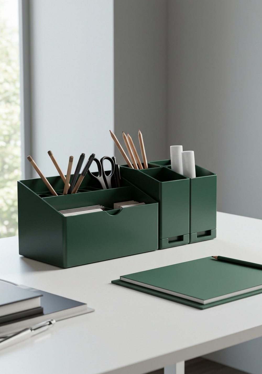 Dark Green Minimalist Desk Organizers For A Sleek Home Office