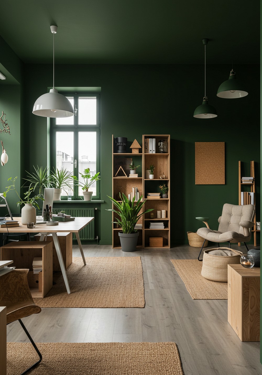 Dark Green Office Goals For A Bold Interior Look