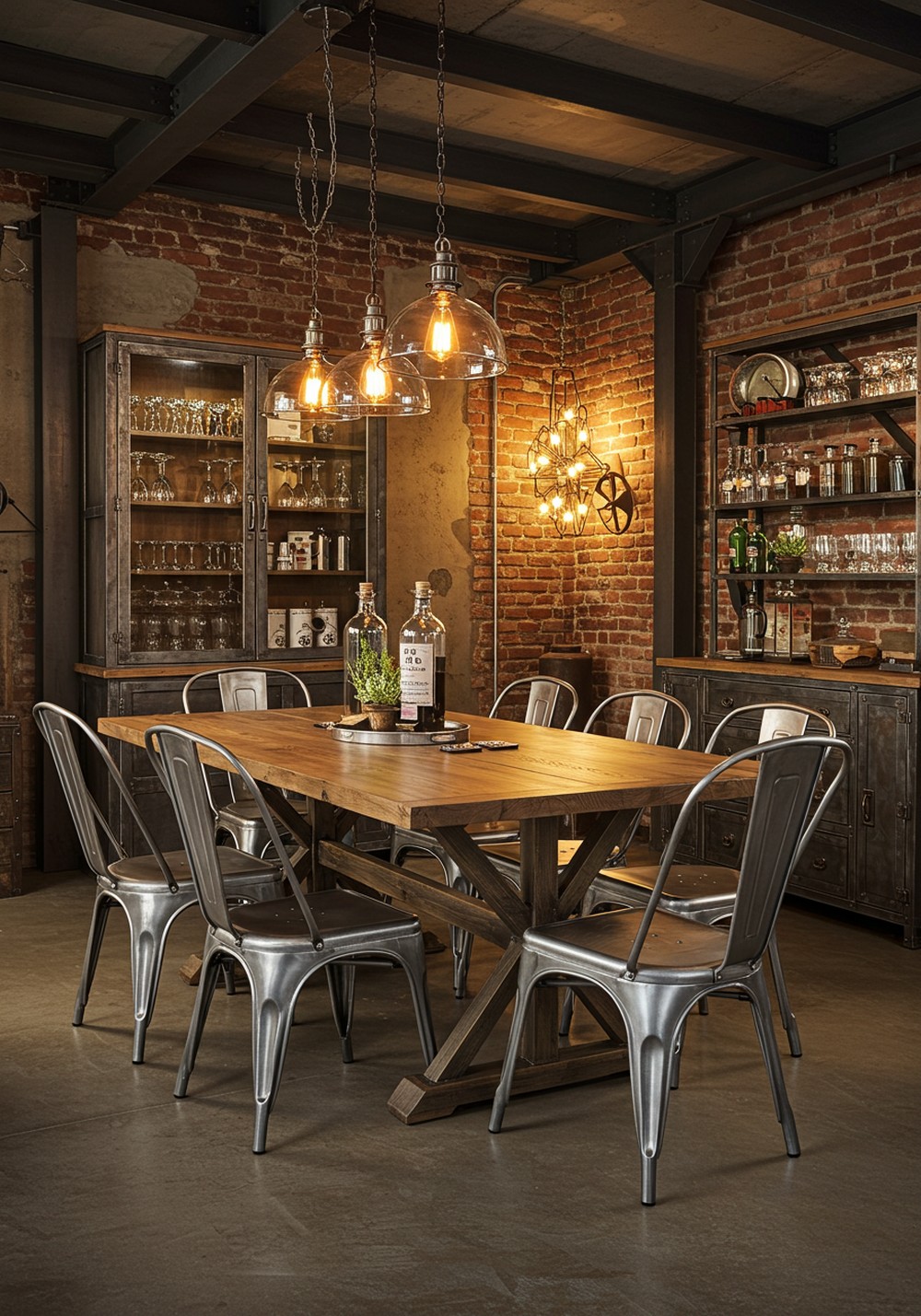Metal And Wood Fusion Industrial Dining Room