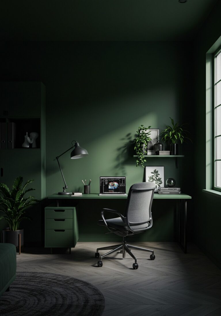 Minimalist Dark Green Office Design For A Modern Workspace