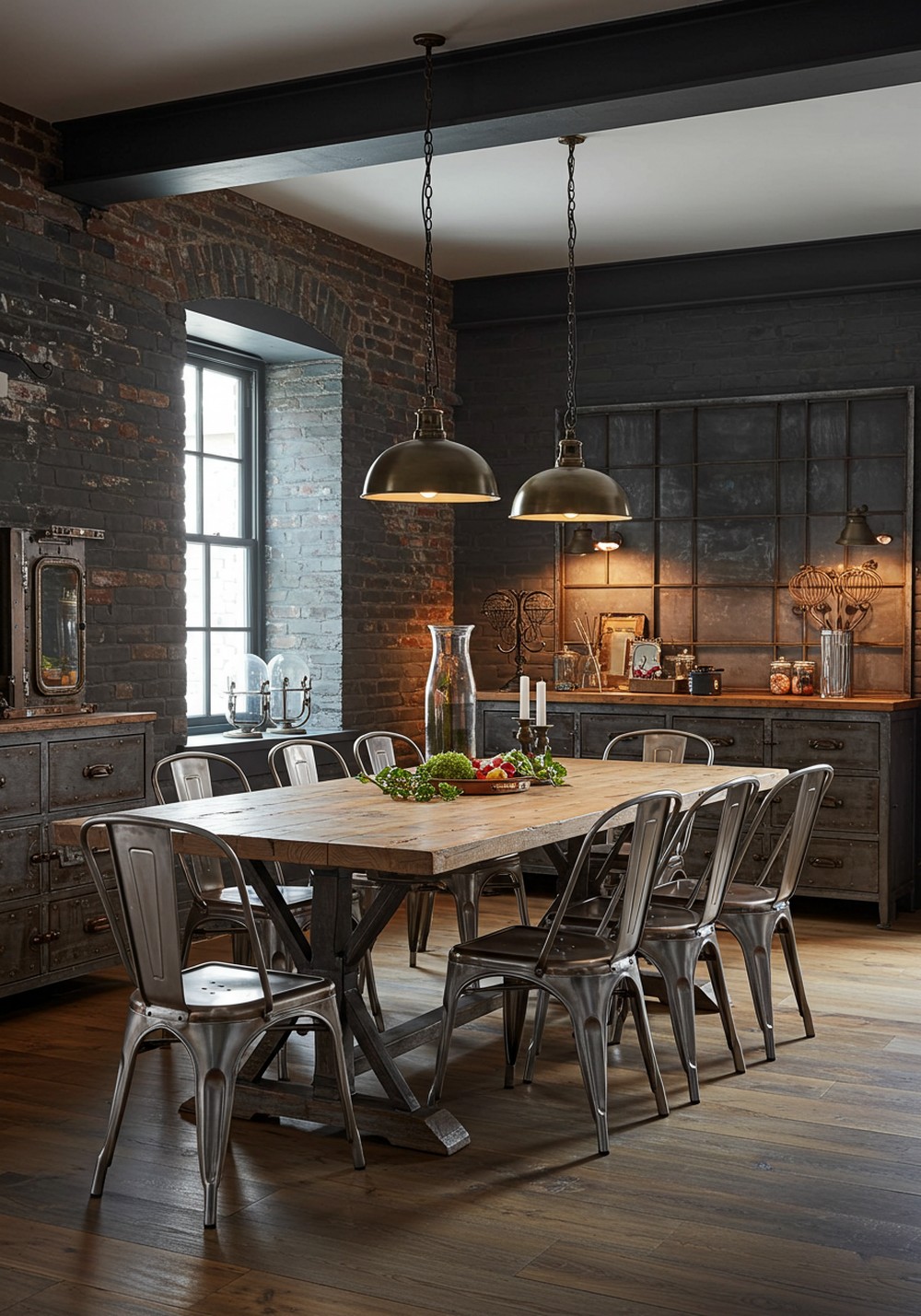 Mixed Metal Furnishings Industrial Dining Room