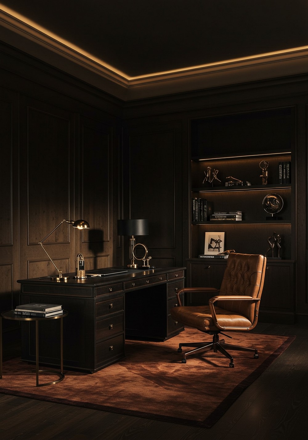 Modern Noir Touch Dark Home Office Design
