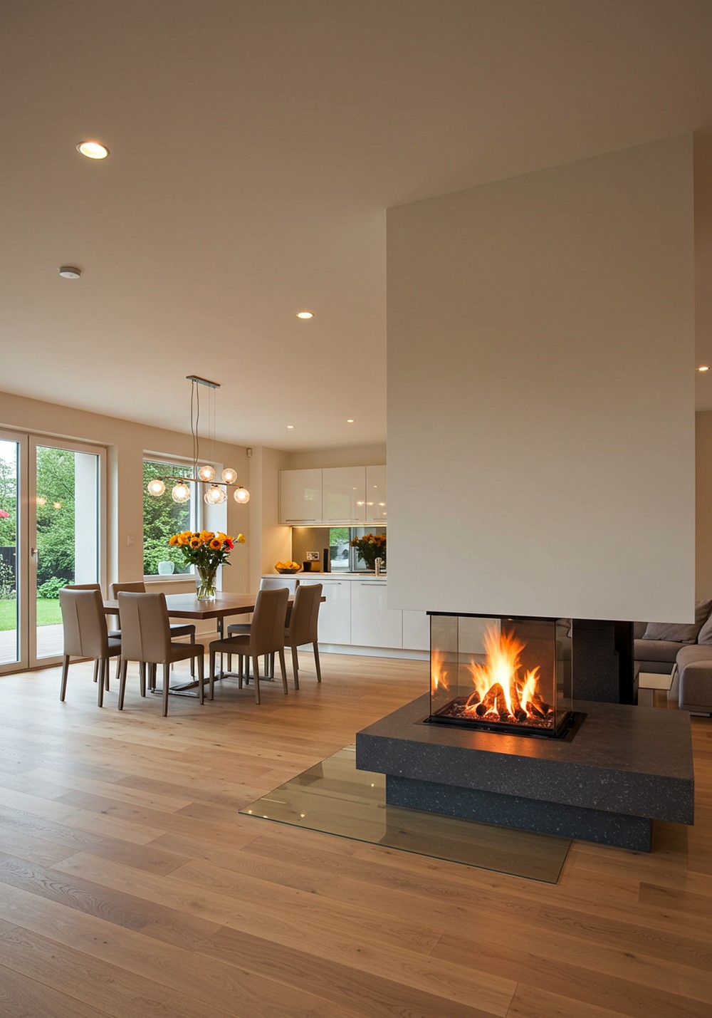 Open Concept Dining Room With Dual Purpose Fireplace