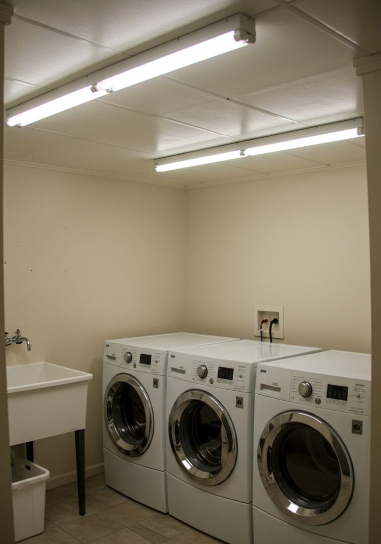 Modern Overhead Tubes To Illuminate Laundry Corners