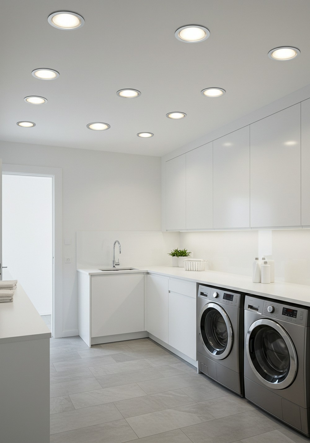 Sleek Recessed Lights For A Clean Laundry Room Look
