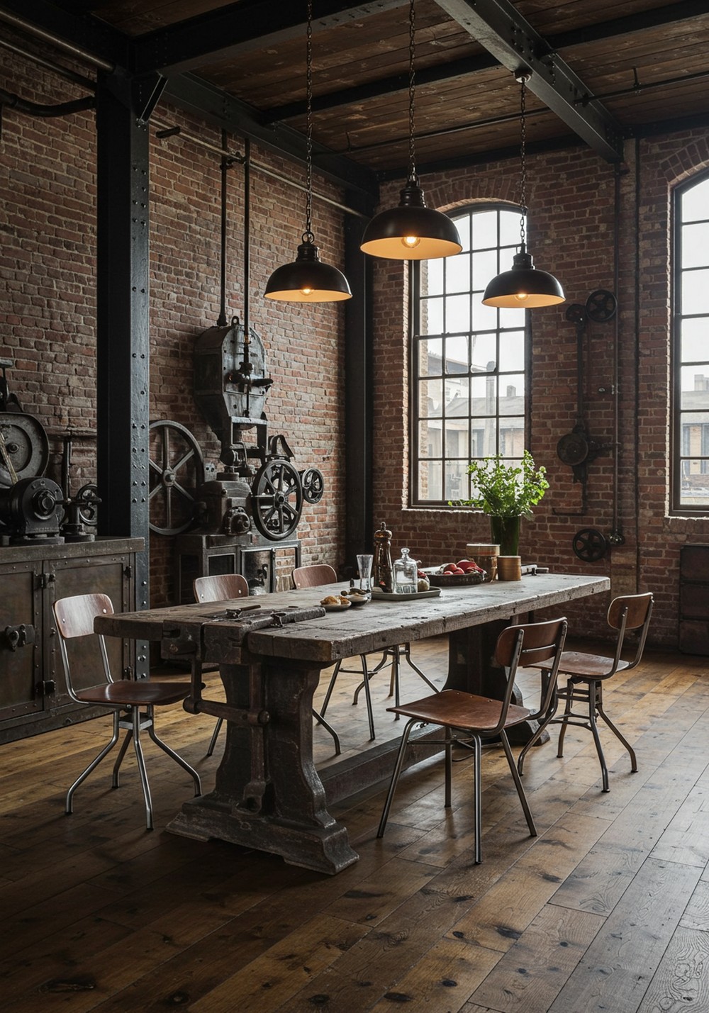 Repurposed Factory Finds Industrial Dining Room