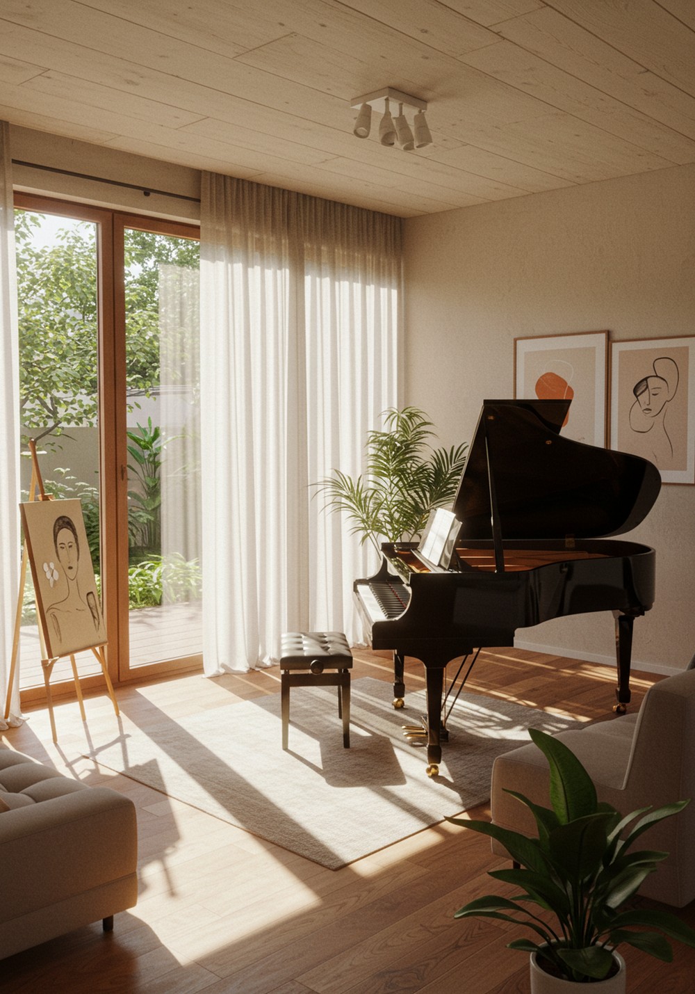 Serene Retreat Transformed Into A Creative Piano Room
