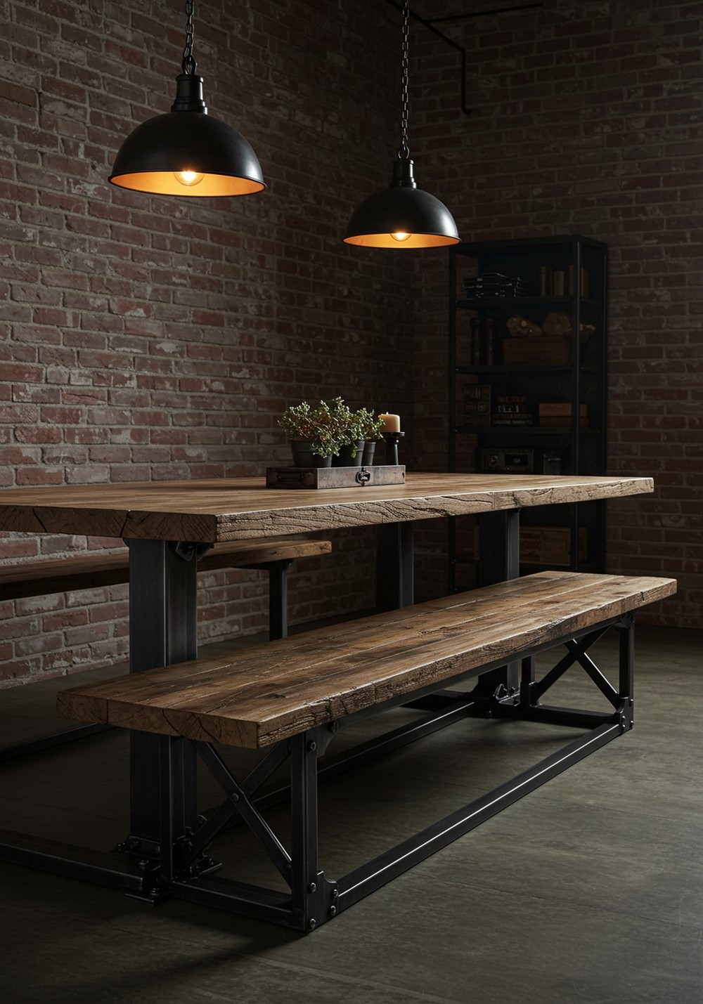 Statement Industrial Bench Industrial Dining Room