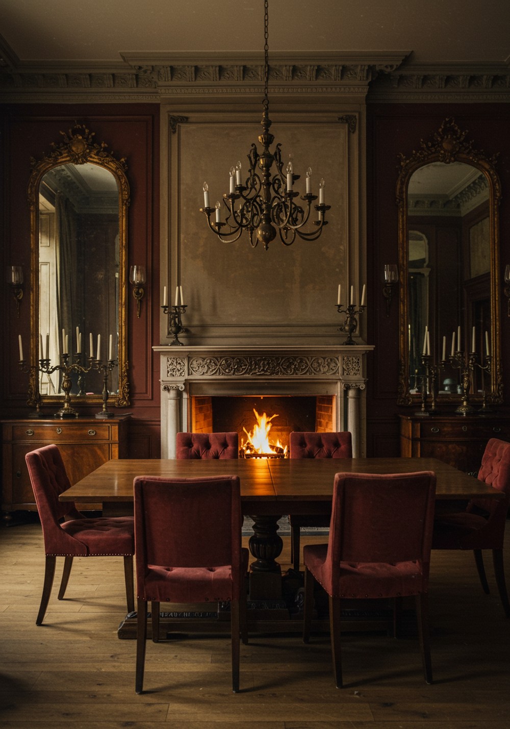 Timeless Dining Room With Inviting Fireplace Ambiance