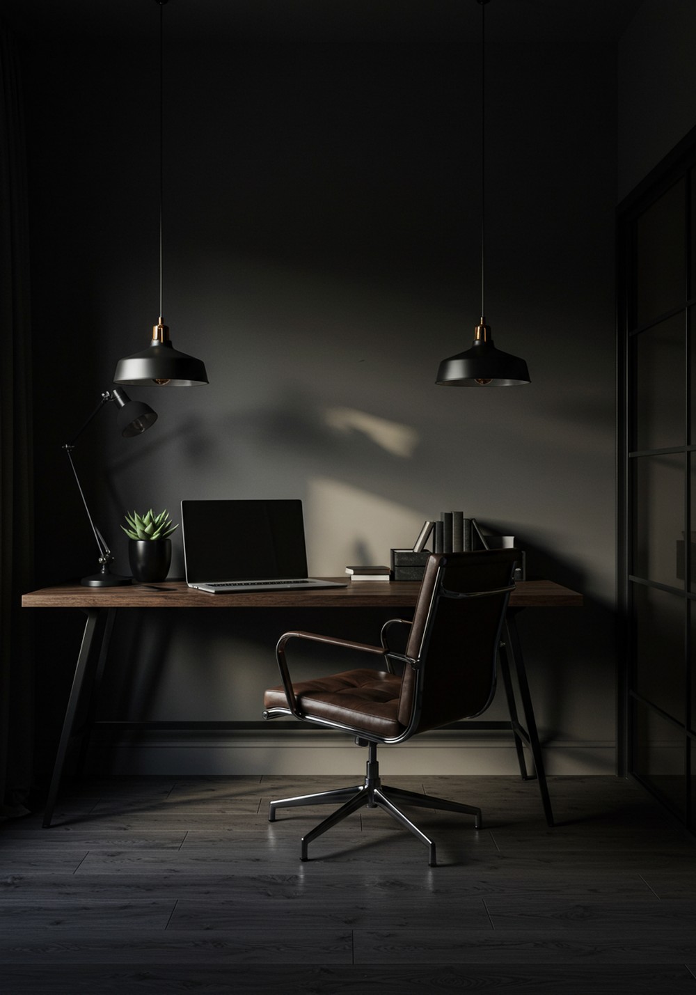 Timeless Matte Black Home Office Design