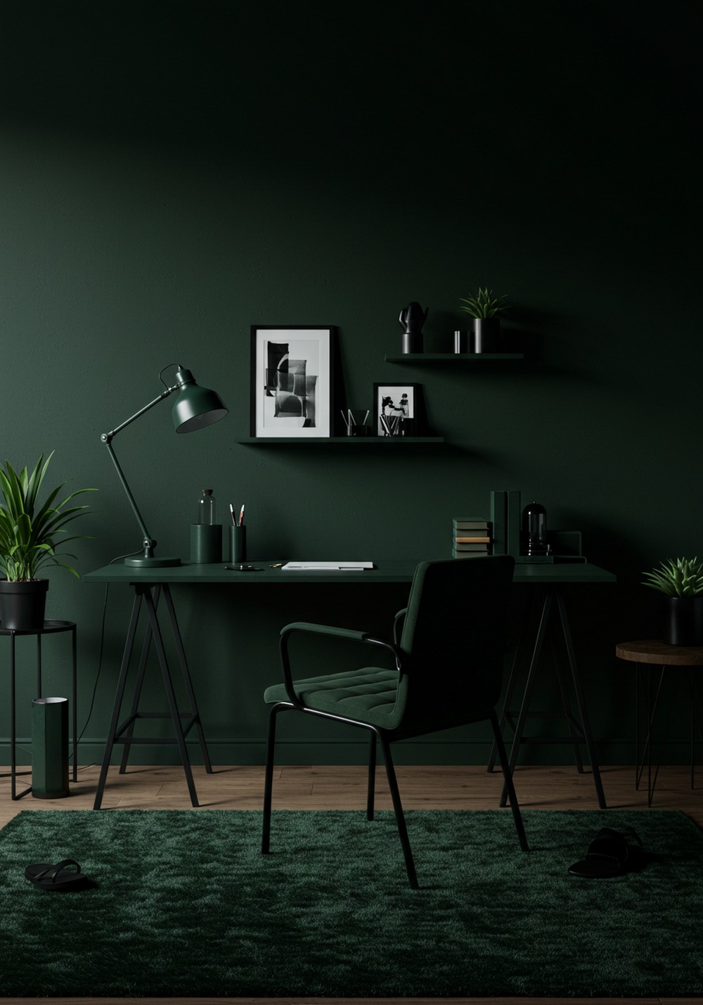 Tranquil Yet Powerful Dark Green Office Design