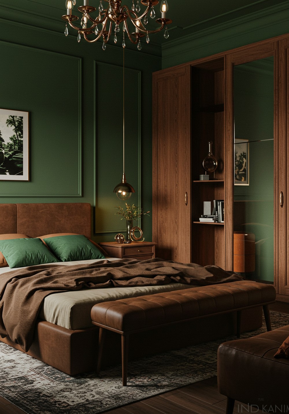 Classic Meets Earthy Charm Green & Brown Bedroom