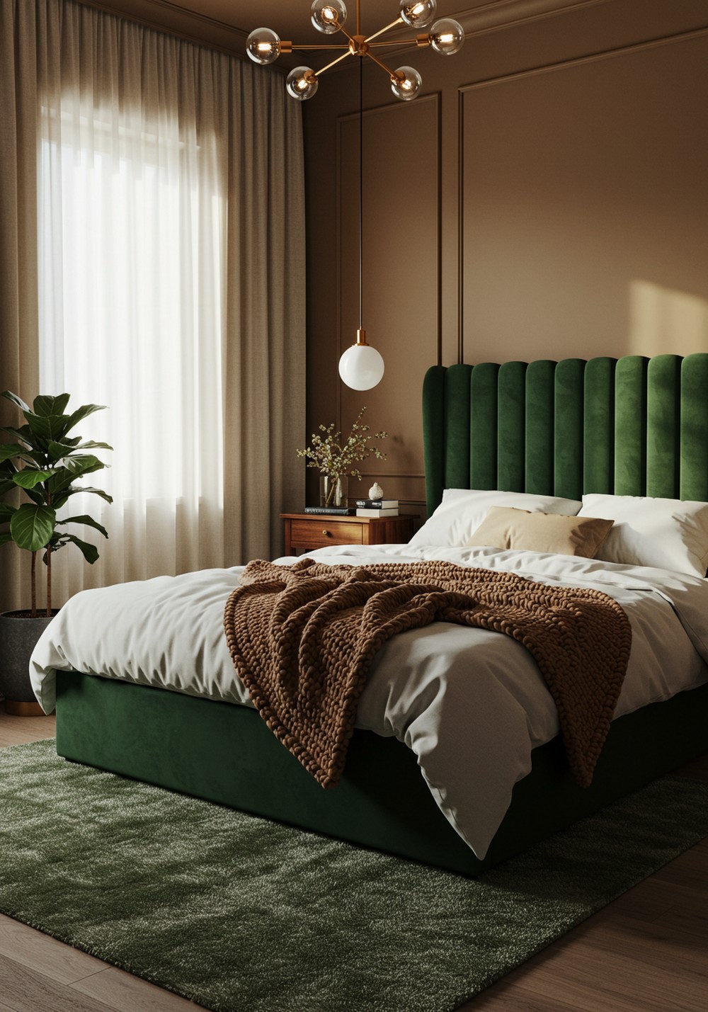 Warm Woodland Vibes Green & Brown Bedroom