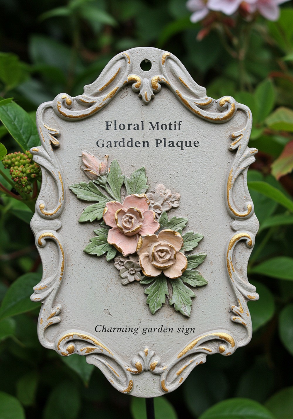 Floral Engraved Wood Panel Charming Garden Sign