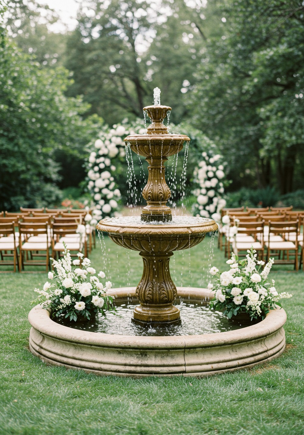 Tranquil Garden Fountain Touch Romantic Garden Wedding