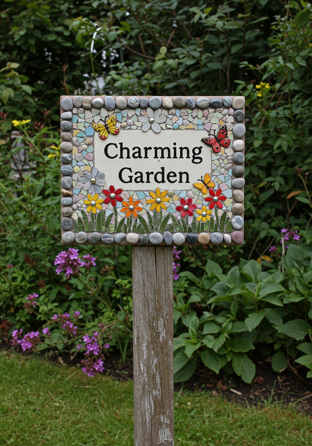 Handcrafted Tile Mosaic Outdoor Garden Sign
