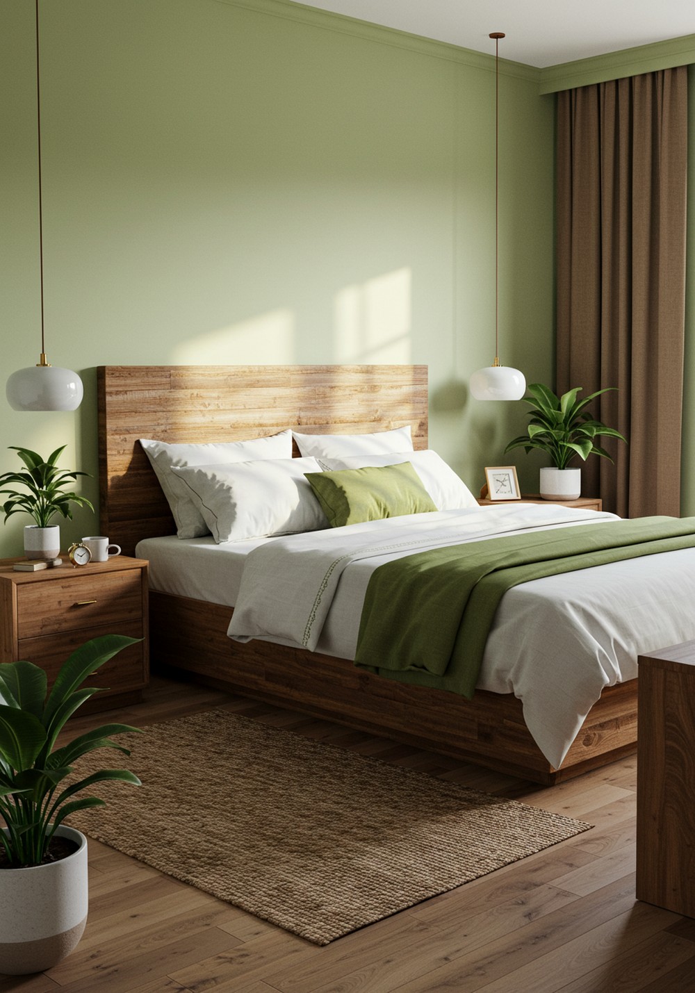 Rustic Green Elegance Green & Brown Bedroom