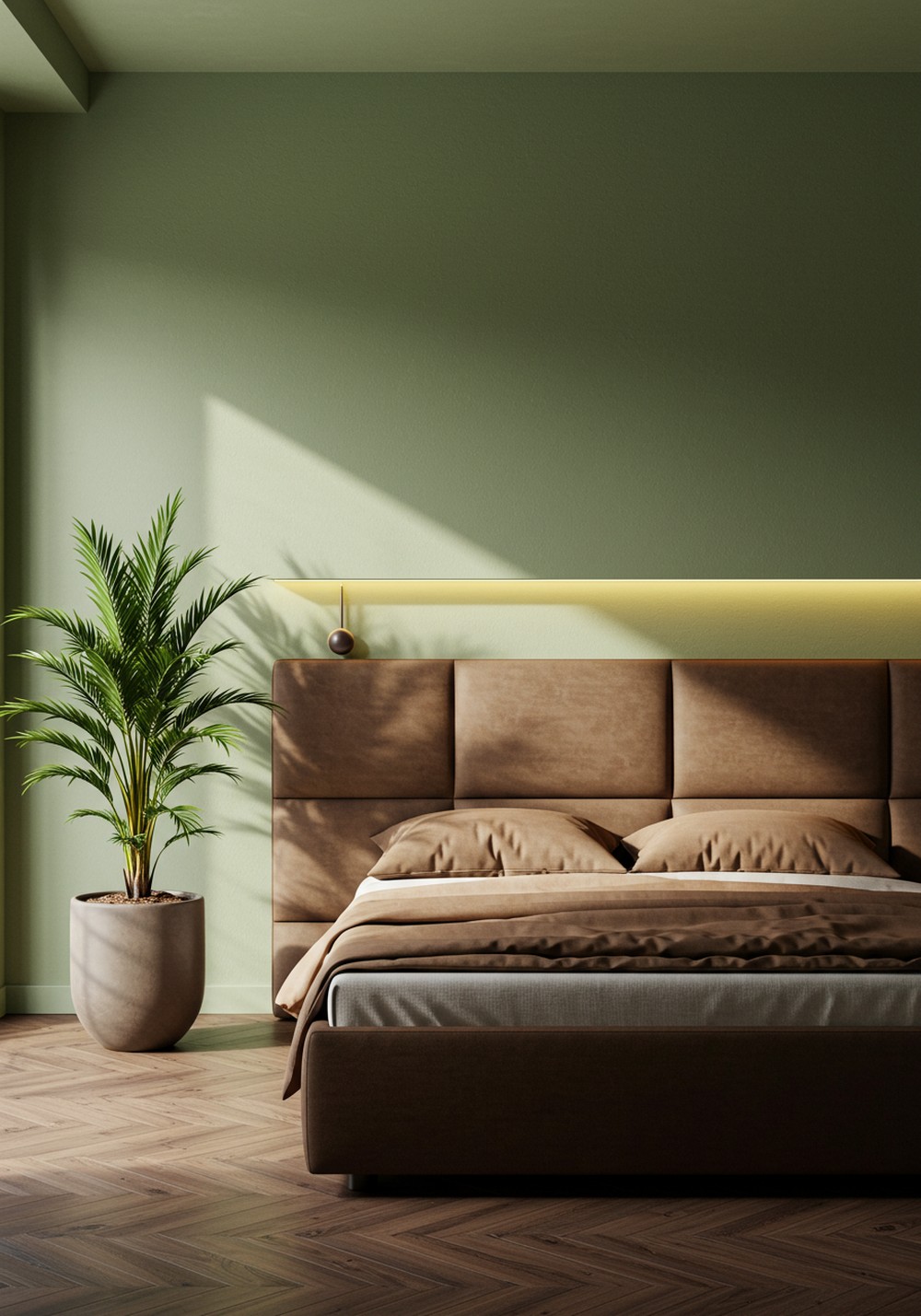 Soft Sage And Walnut Blend Green & Brown Bedroom