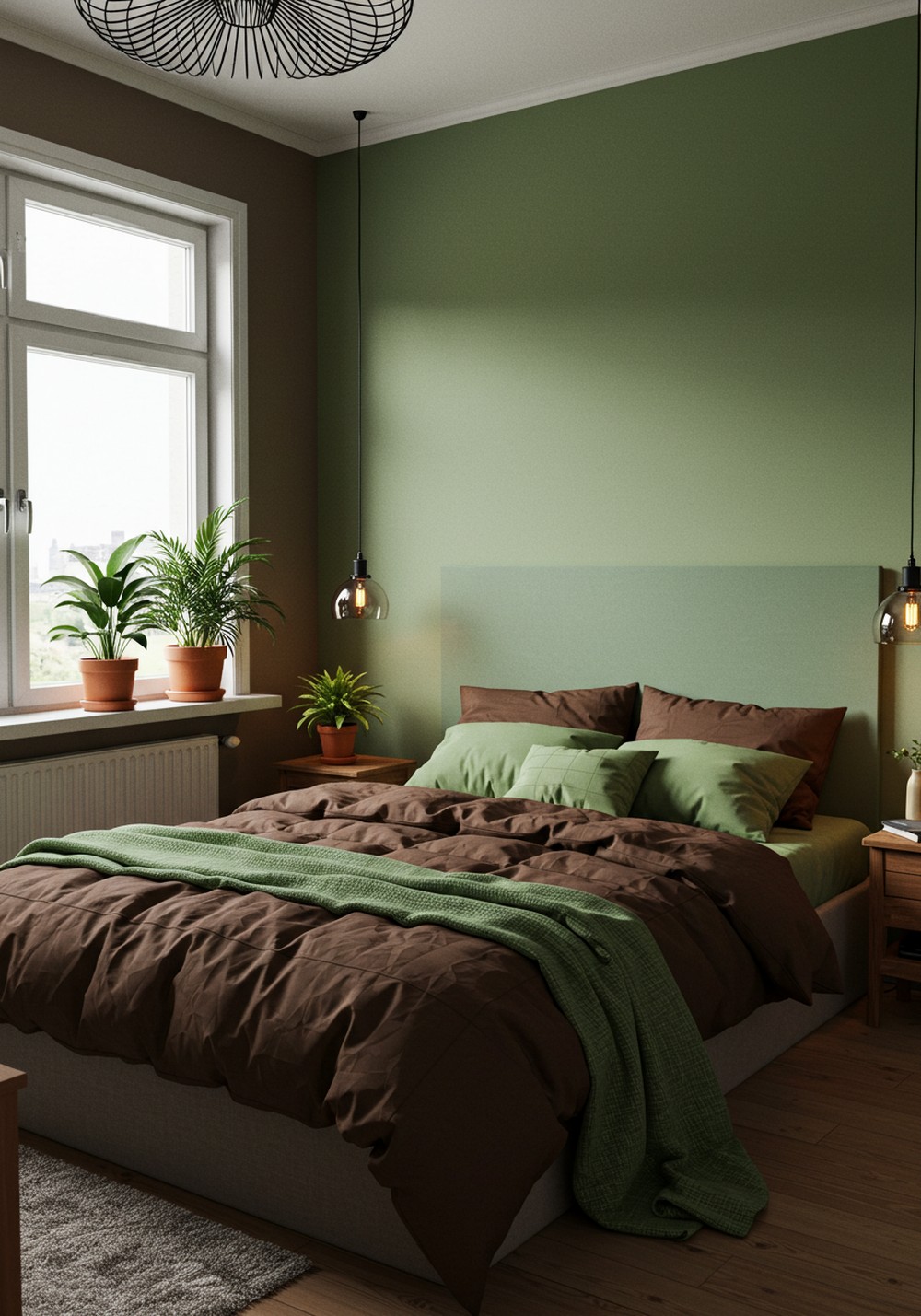 Serene Natural Contrast Green & Brown Bedroom
