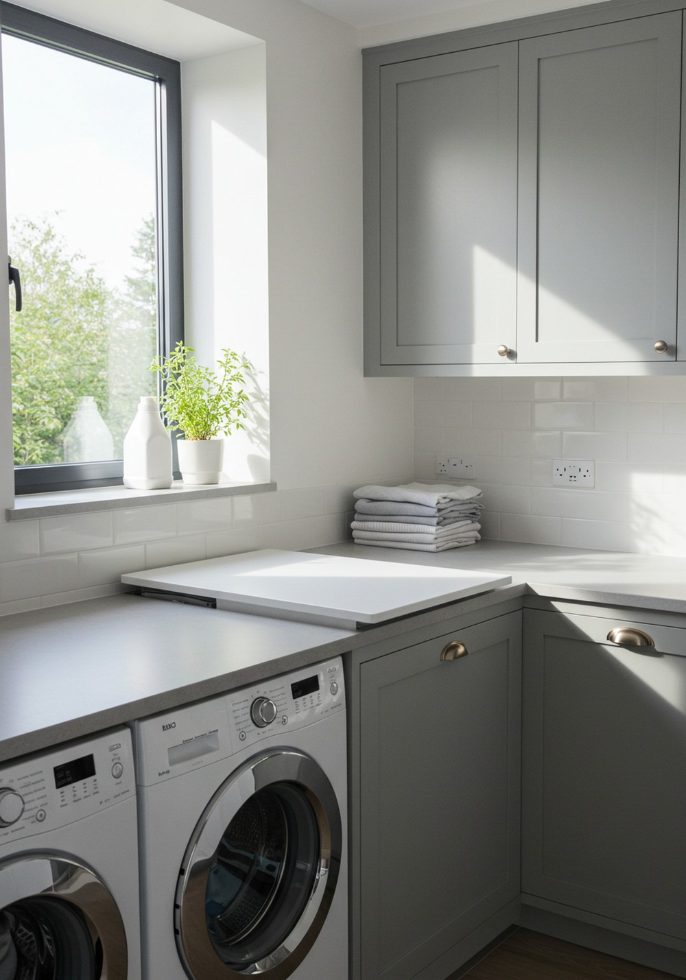 Smart Folding Station Setup Modern Laundry Room