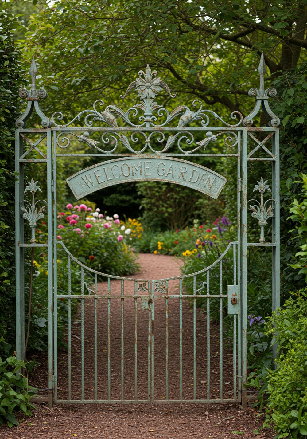 Vintage Garden Gate Archway Welcome Sign