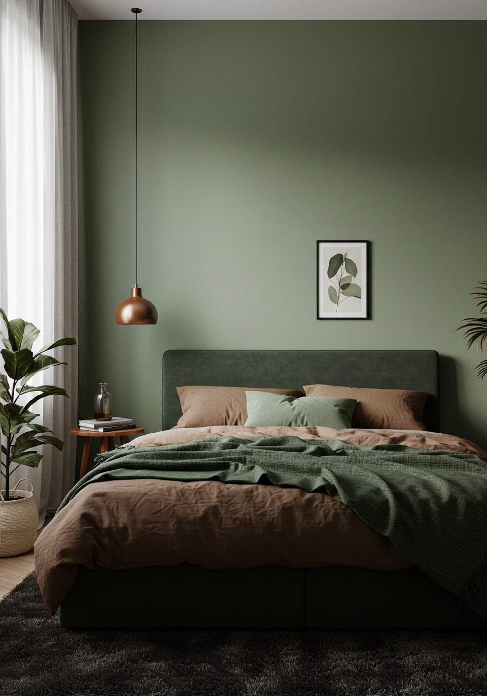 Earthy Minimalist Retreat Green & Brown Bedroom